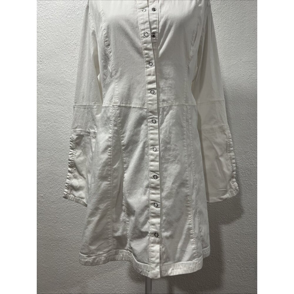 Free People Dress Womens Large White Thea Mini Snap Shirt Dress‎ Open Tunic - Picture 2 of 16
